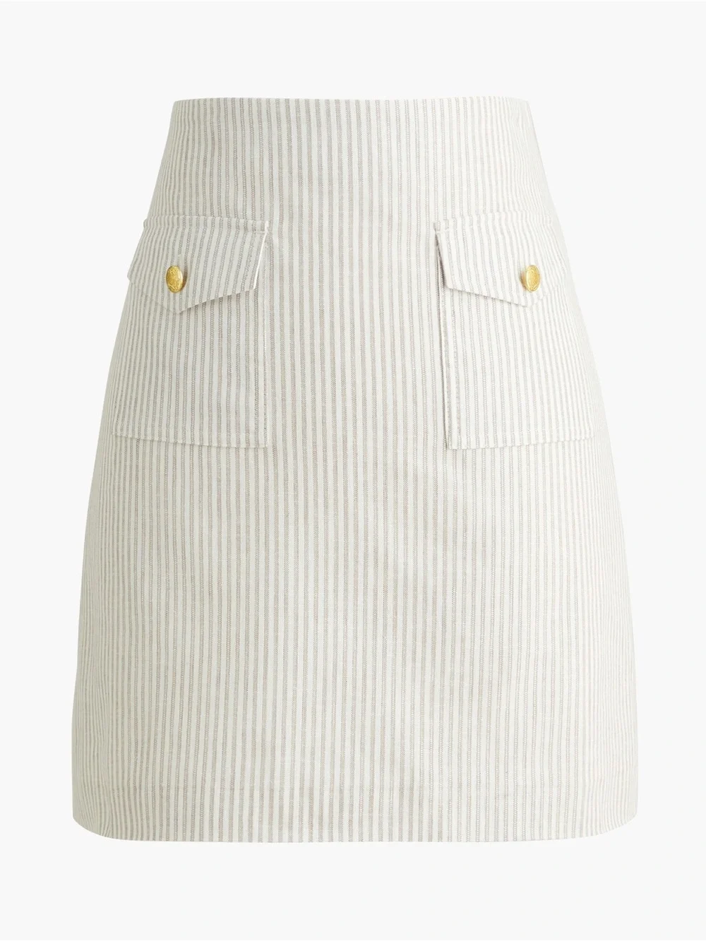 Striped Linen-Blend Patch-Pocket Mini A-Line Skirt